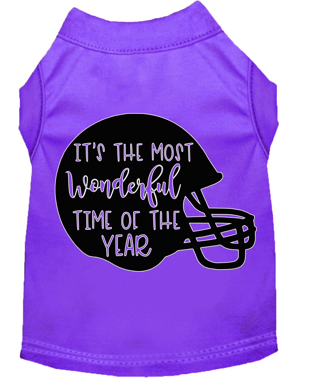 Most Wonderful Time of the Year (Football) Screen Print Dog Shirt Purple Sm